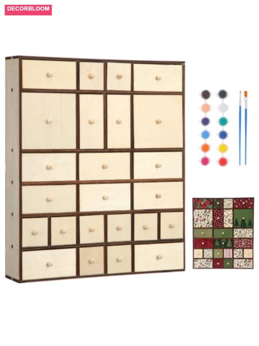 Unfinished Wooden Advent Calendar 24 Refillable Drawers Paintable DIY Craft